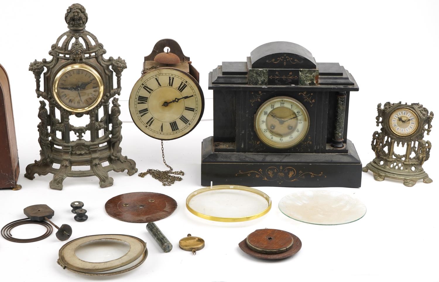 Clocks and accessories including Victorian black slate and marble mantle clock, Edwardian dome top - Image 3 of 3