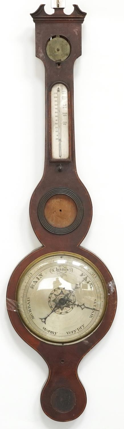 Three 19th century mahogany wall barometers with thermometers, one with enamelled plaque, - Image 2 of 15