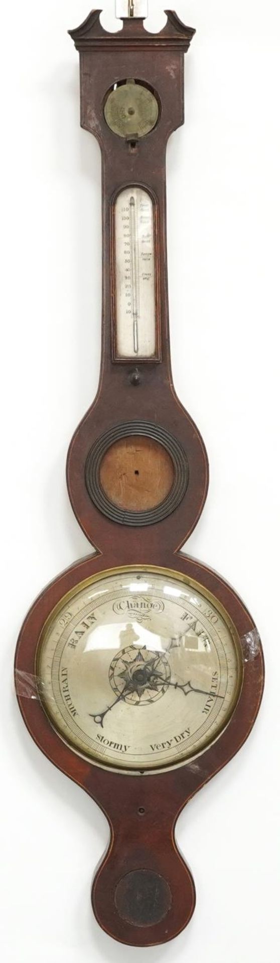 Three 19th century mahogany wall barometers with thermometers, one with enamelled plaque, - Bild 2 aus 15