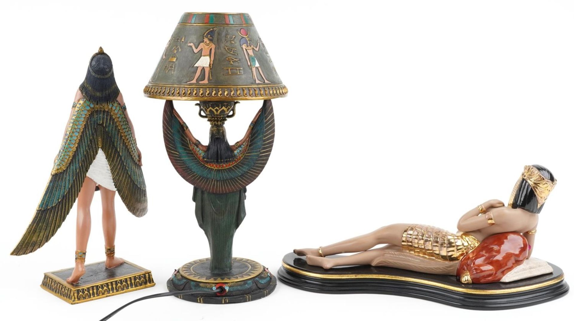 Egyptian Revival figures and a Nemesis Now Wings of Isis table lamp, the figures comprising - Bild 4 aus 6
