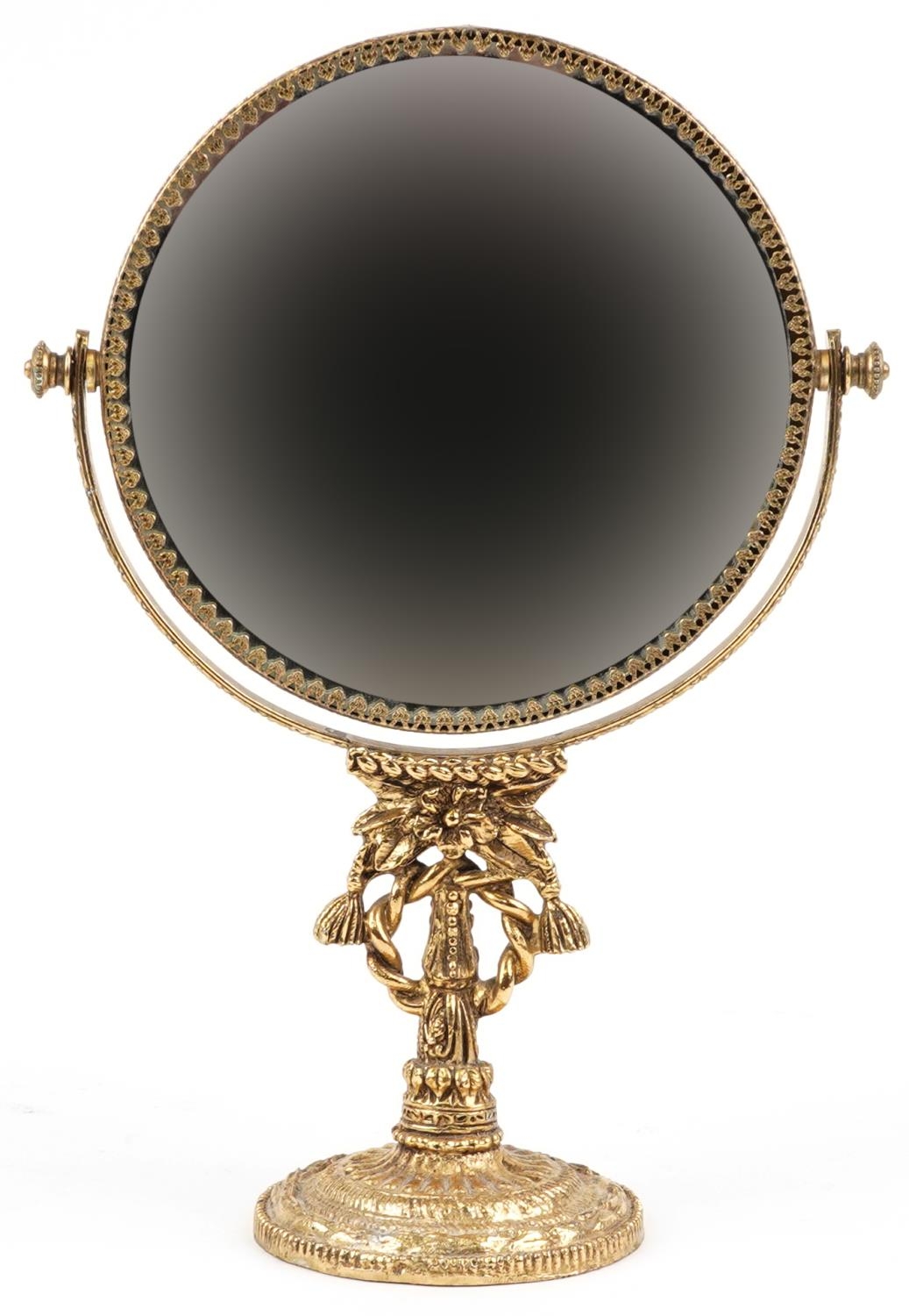 Ornate American brass vanity swing mirror, 28cm high