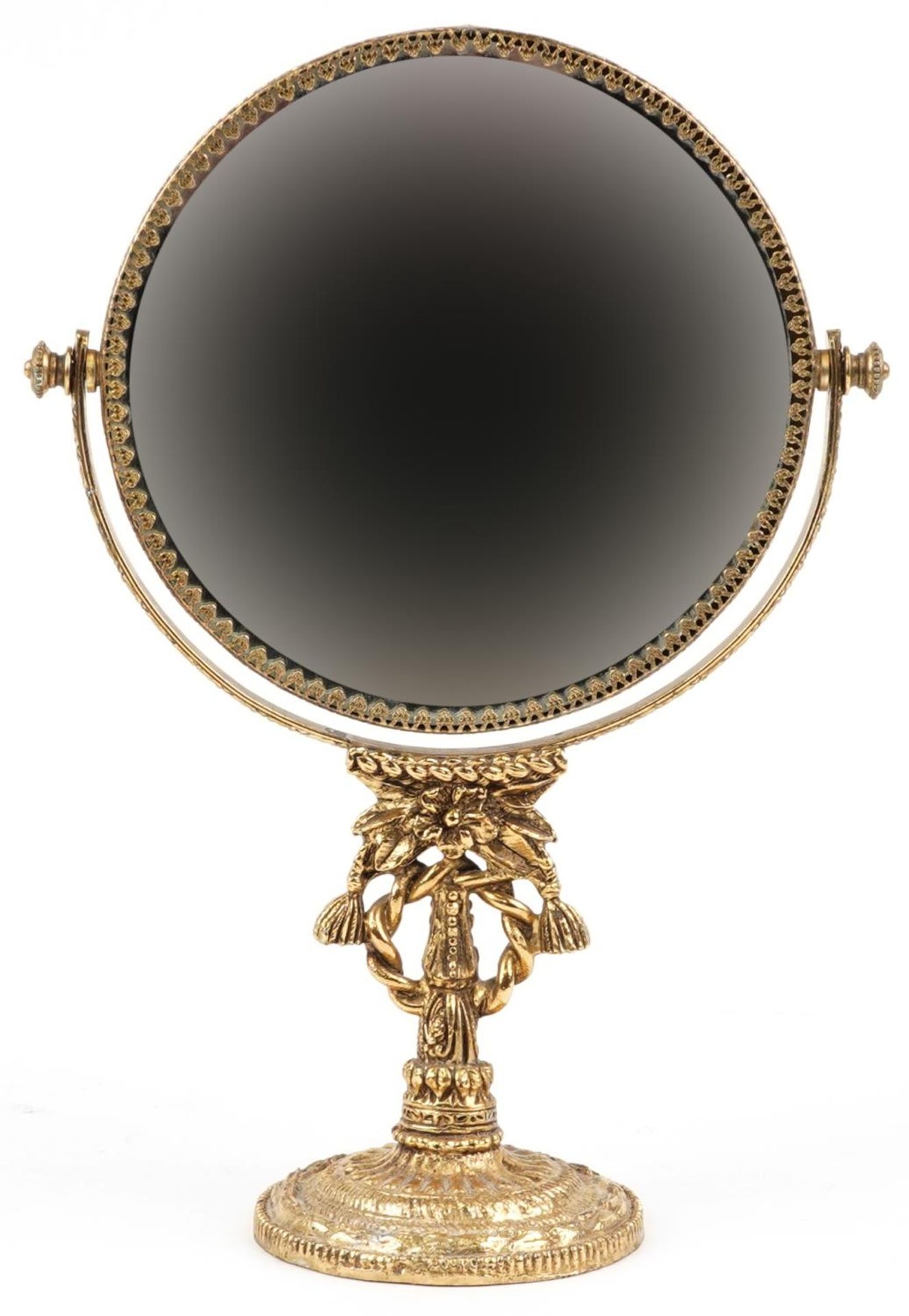 Ornate American brass vanity swing mirror, 28cm high