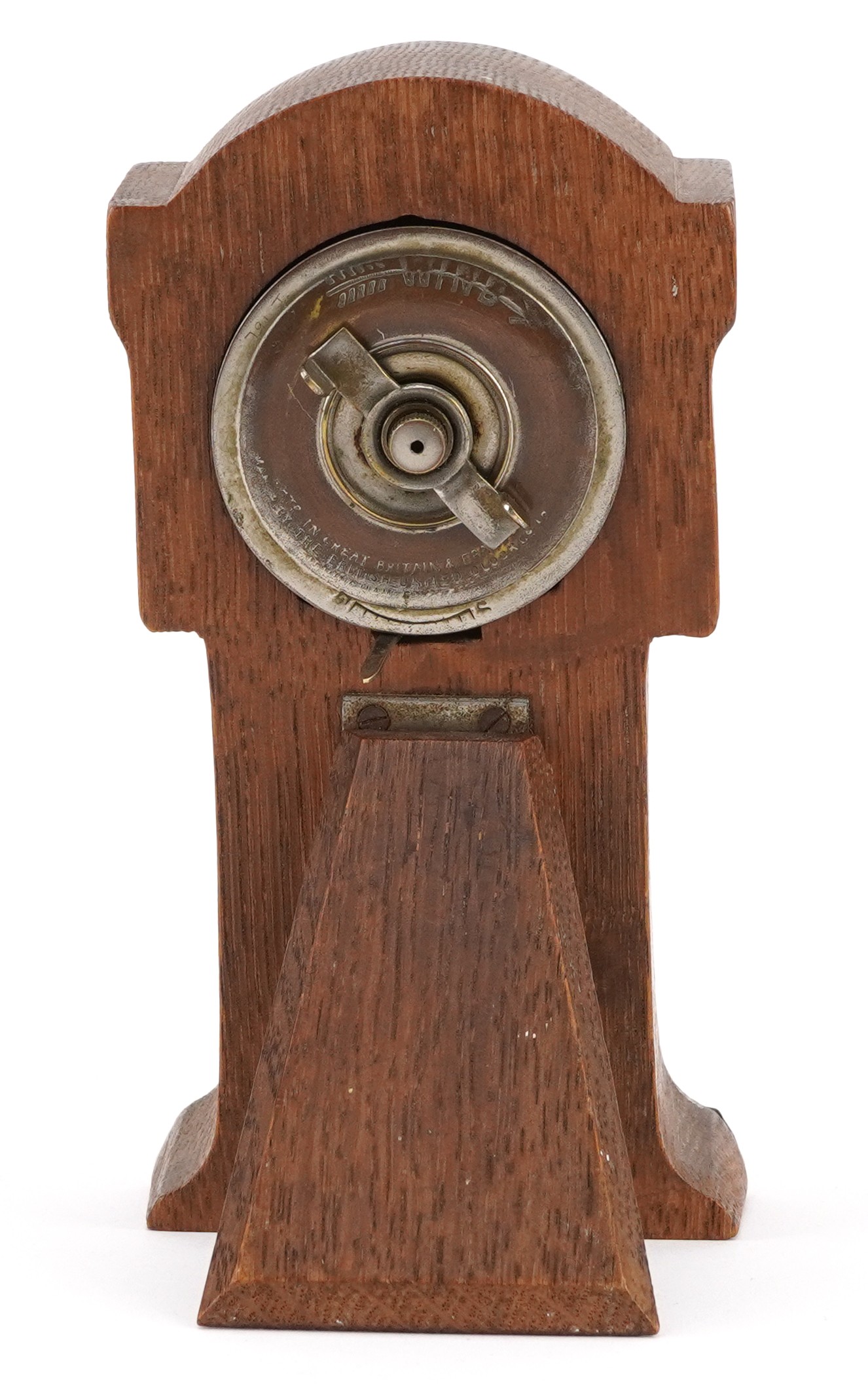 Art Nouveau silver mounted oak strut clock in the form of a longcase clock having enamelled dial - Image 5 of 6