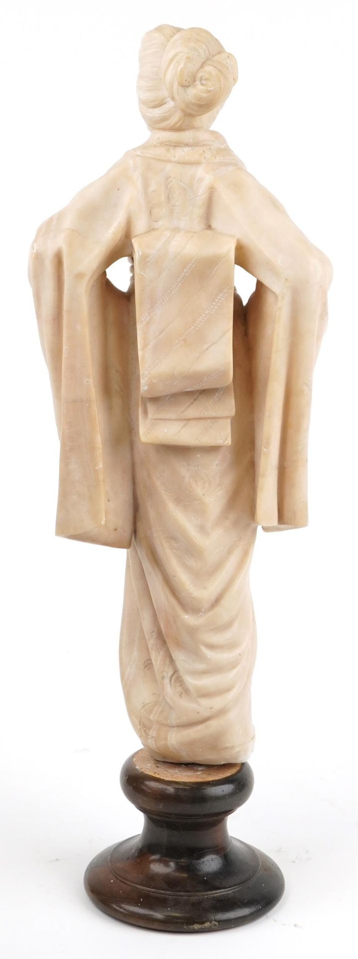 Large Art Nouveau marble carving of a Asian female wearing a robe raised on a later unassociated - Image 2 of 3