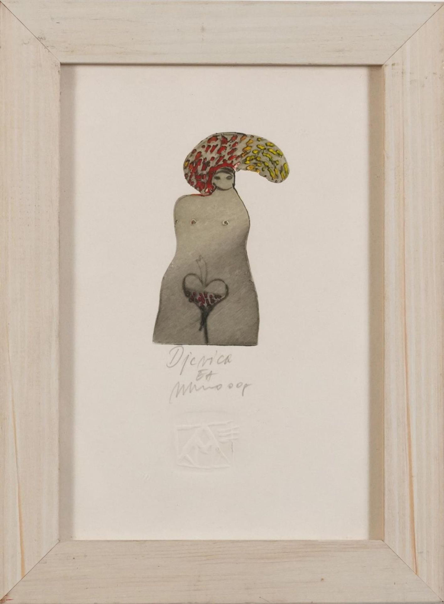 Jelaca Marinko - Dievica, pencil signed drypoint etching, inscribed label verso, framed and - Image 2 of 5