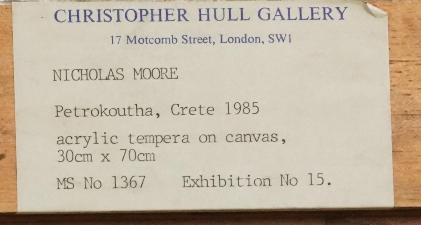Nicholas Moore - Petrokuotha, Crete, 1980s acrylic tempera on canvas, Christopher Hull, London - Image 5 of 5