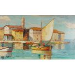 After Cecil Rochfort D'Oyly John - Continental harbour, Impressionist oil, framed, 72.5cm x 43cm