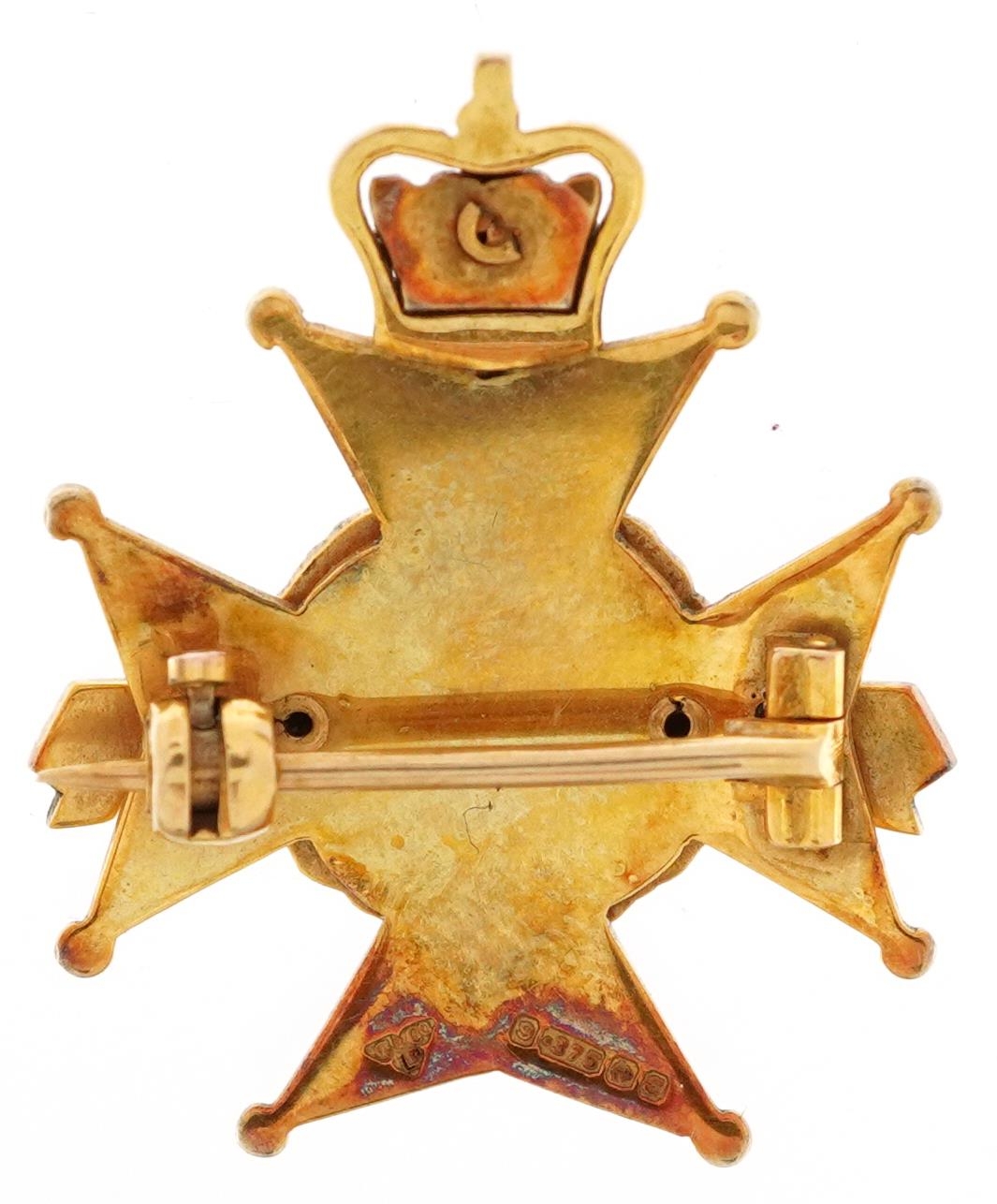 Military interest 9ct gold and enamel Sherwood Foresters sweetheart brooch, 2.8cm high, 5.4g - Image 2 of 3