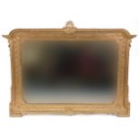 Victorian style gilt painted hardwood wall mirror with acanthus leaf carvings and bevelled glass,