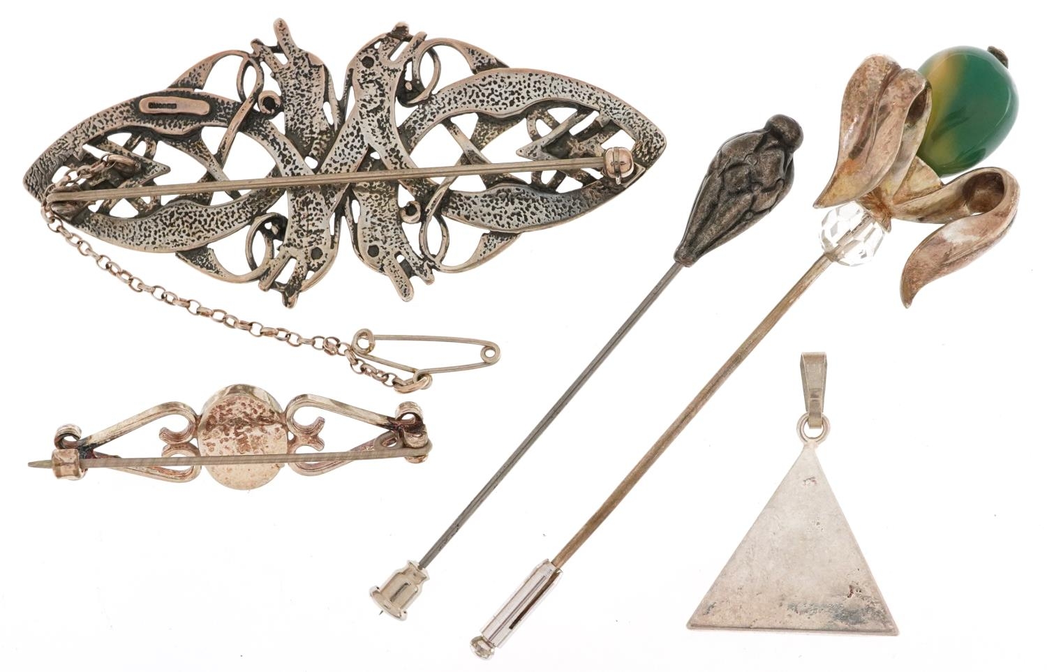 Silver jewellery including Ola Gorie Art Nouveau style brooch with box, Modernist enamel pendant and - Bild 2 aus 4