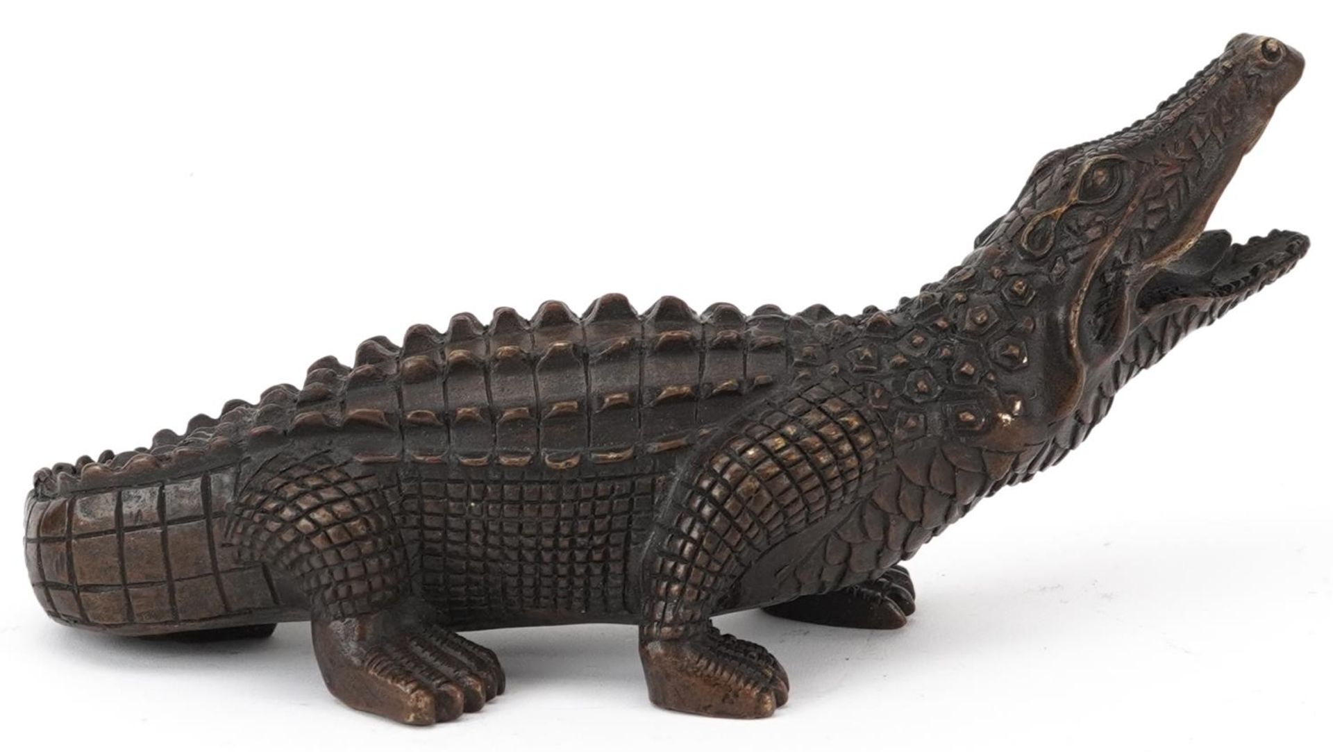 Patinated bronze study of a crocodile, 24cm in length - Bild 4 aus 7