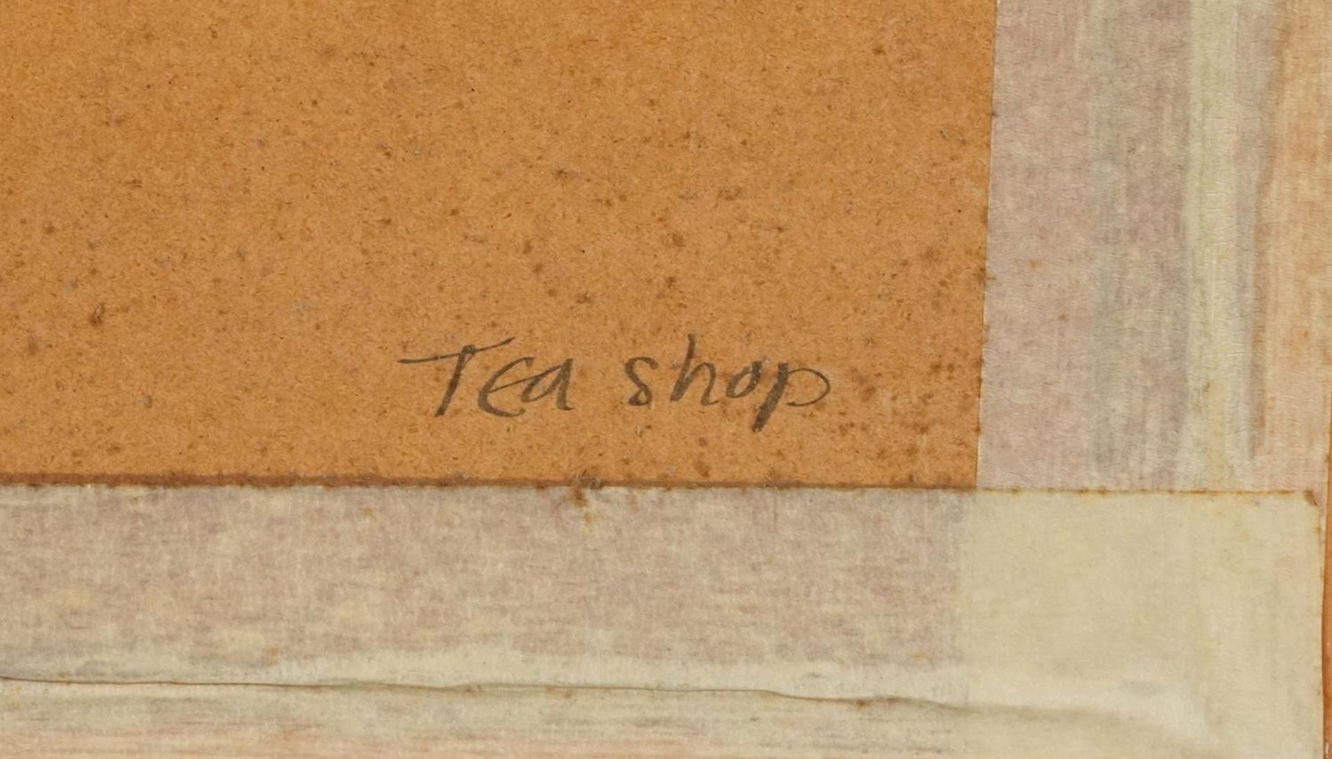 Irene Jones - Tea Shop, Cornish school gouache, inscribed verso, framed and glazed, 22cm x 22cm - Bild 5 aus 5