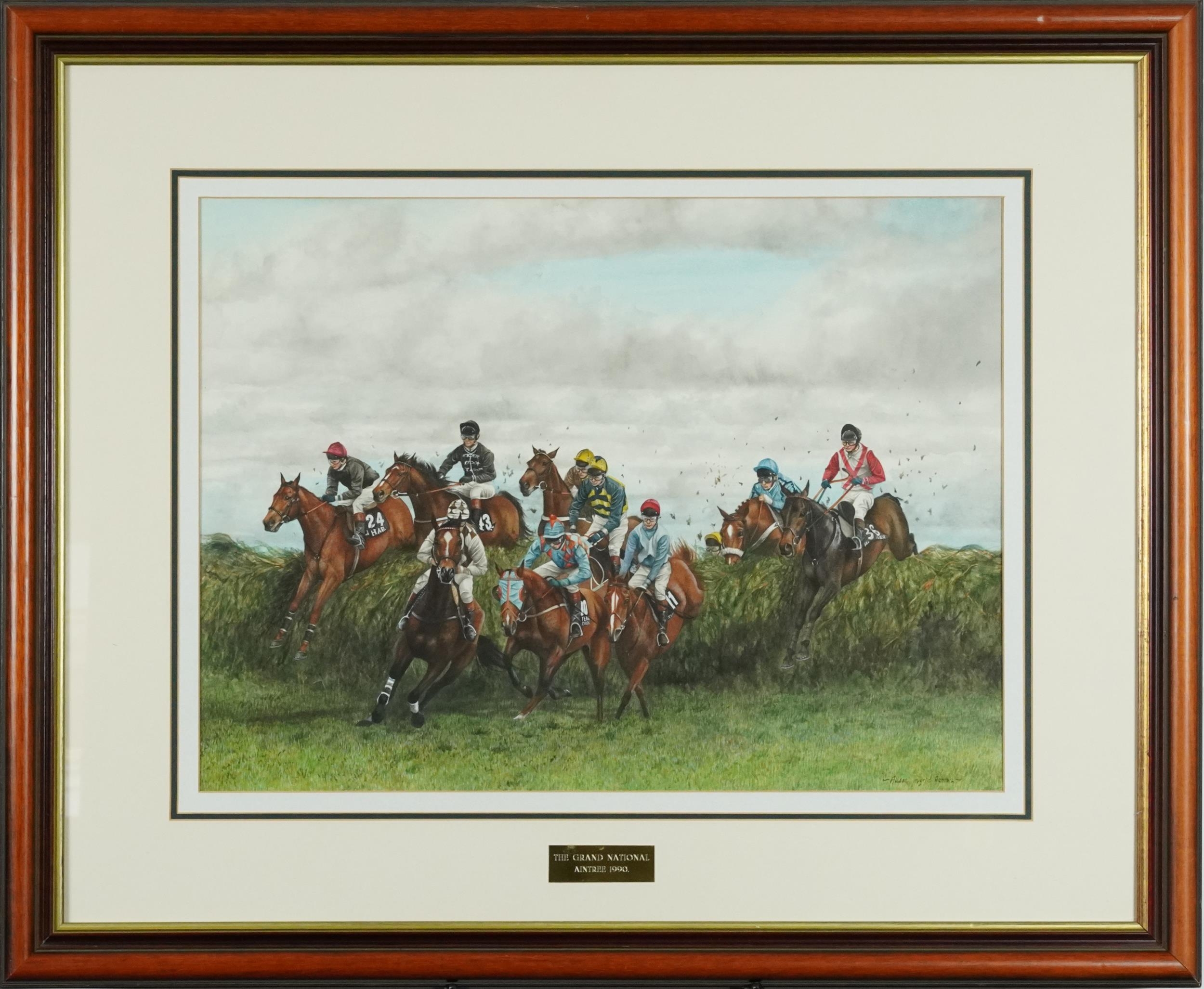 Alison Ingrid Ashton - The Grand National, Aintree 1990, equestrian interest watercolour, Cancer - Image 2 of 5