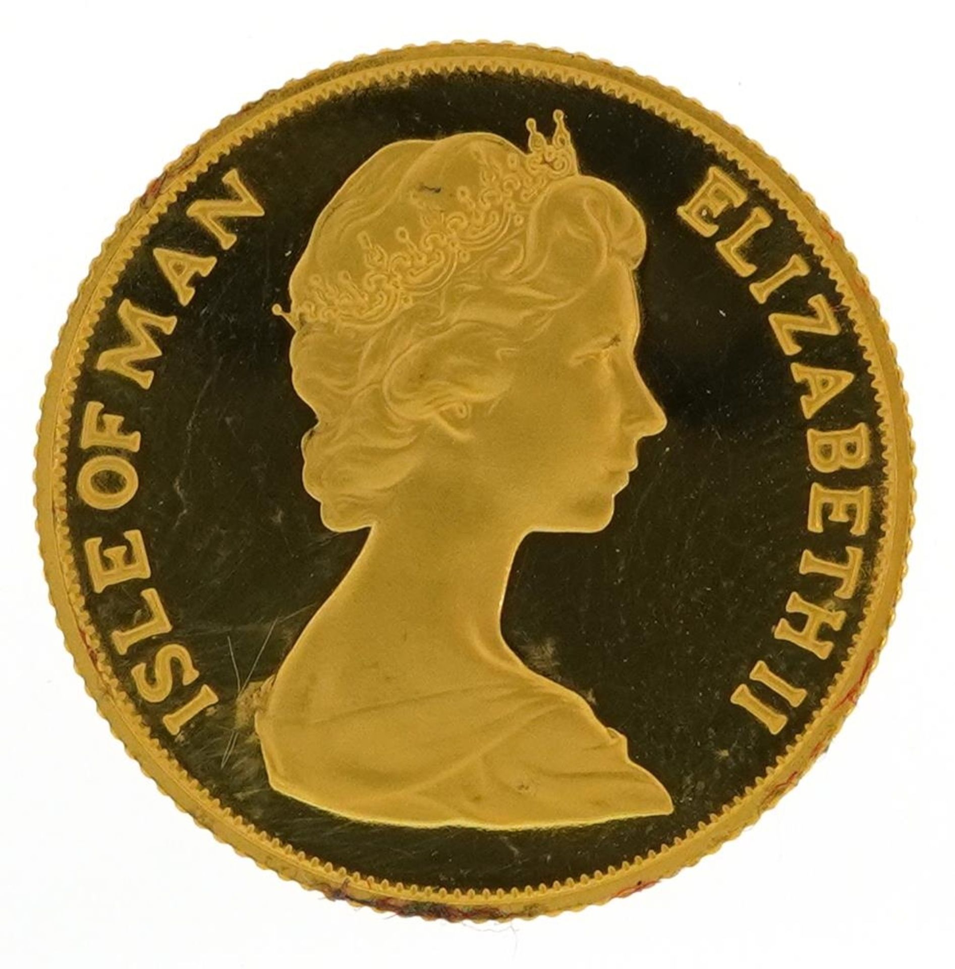 Elizabeth II Isle of Man 1983 Manx gold proof sovereign housed in a Pobjoy Mint book design case - Image 2 of 4