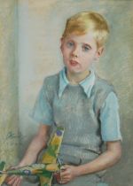 Armin Horovitz 1944 - Portrait of a young boy holding a model of a Spitfire, World War II military