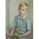 Armin Horovitz 1944 - Portrait of a young boy holding a model of a Spitfire, World War II military