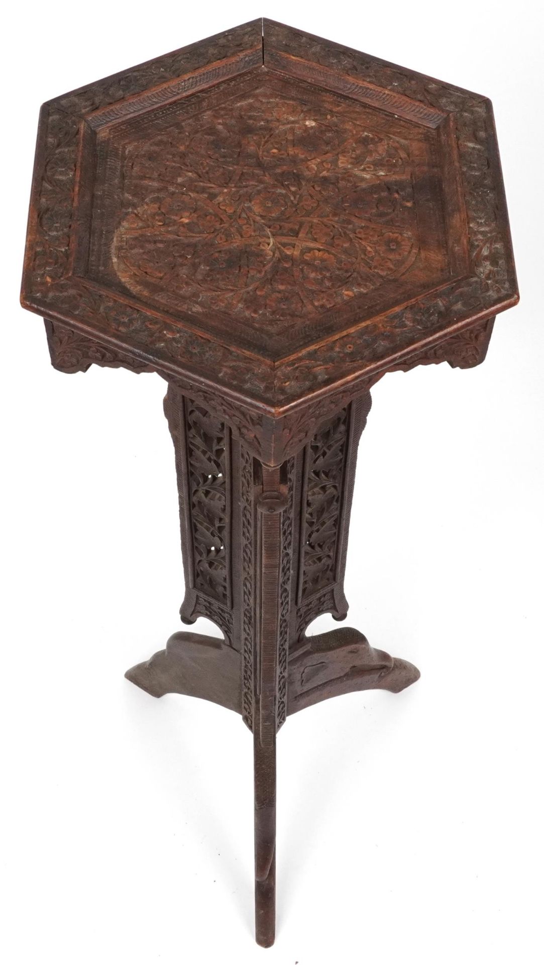 Anglo Indian plant stand profusely carved with flowers and foliage, 100cm high - Image 2 of 3