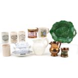 Victorian and later ceramics including four advertising marmalade jars, Sunderland lustre mug,