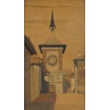 The Zytglogge Clock Tower, Berne, Switzerland, Rectangular parquetry inlaid panel, signed