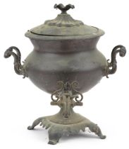 19th century copper samovar with ebonised handles, 40cm high