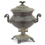 19th century copper samovar with ebonised handles, 40cm high