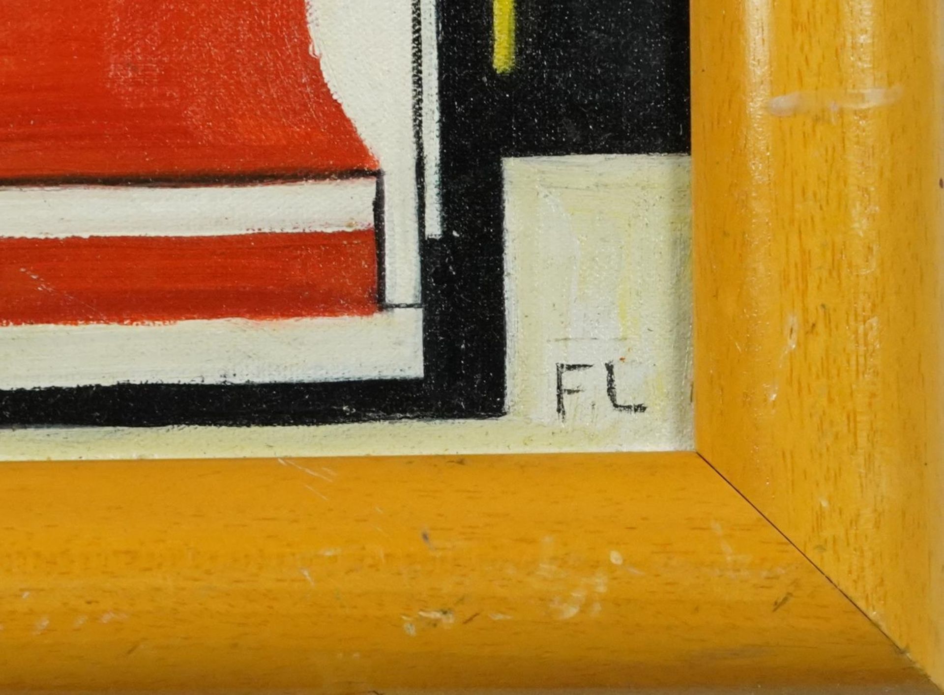 Manner of Fernand Leger - Abstract composition, French school oil on board, framed, 39cm x 29cm - Bild 3 aus 5