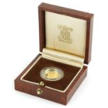 Elizabeth II 1990 Britannia 1/10th ounce fine gold ten pound coin housed in a fitted Royal Mint case