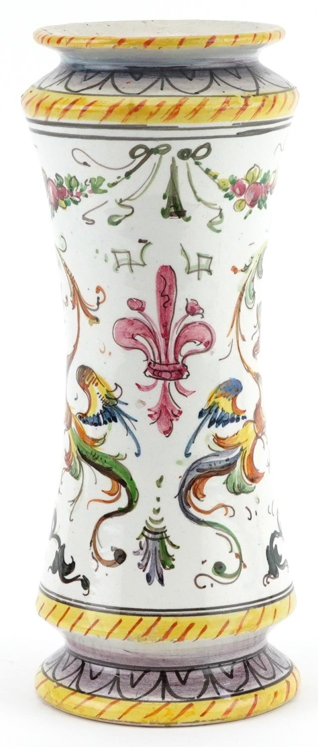 Antique Italian Maiolica vase with waisted body hand painted with angel heads and stylised - Image 2 of 3