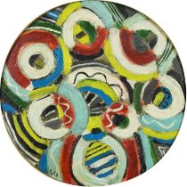 After Sonia Delaunay - Abstract composition, colourful shapes, Russian school circular oil,