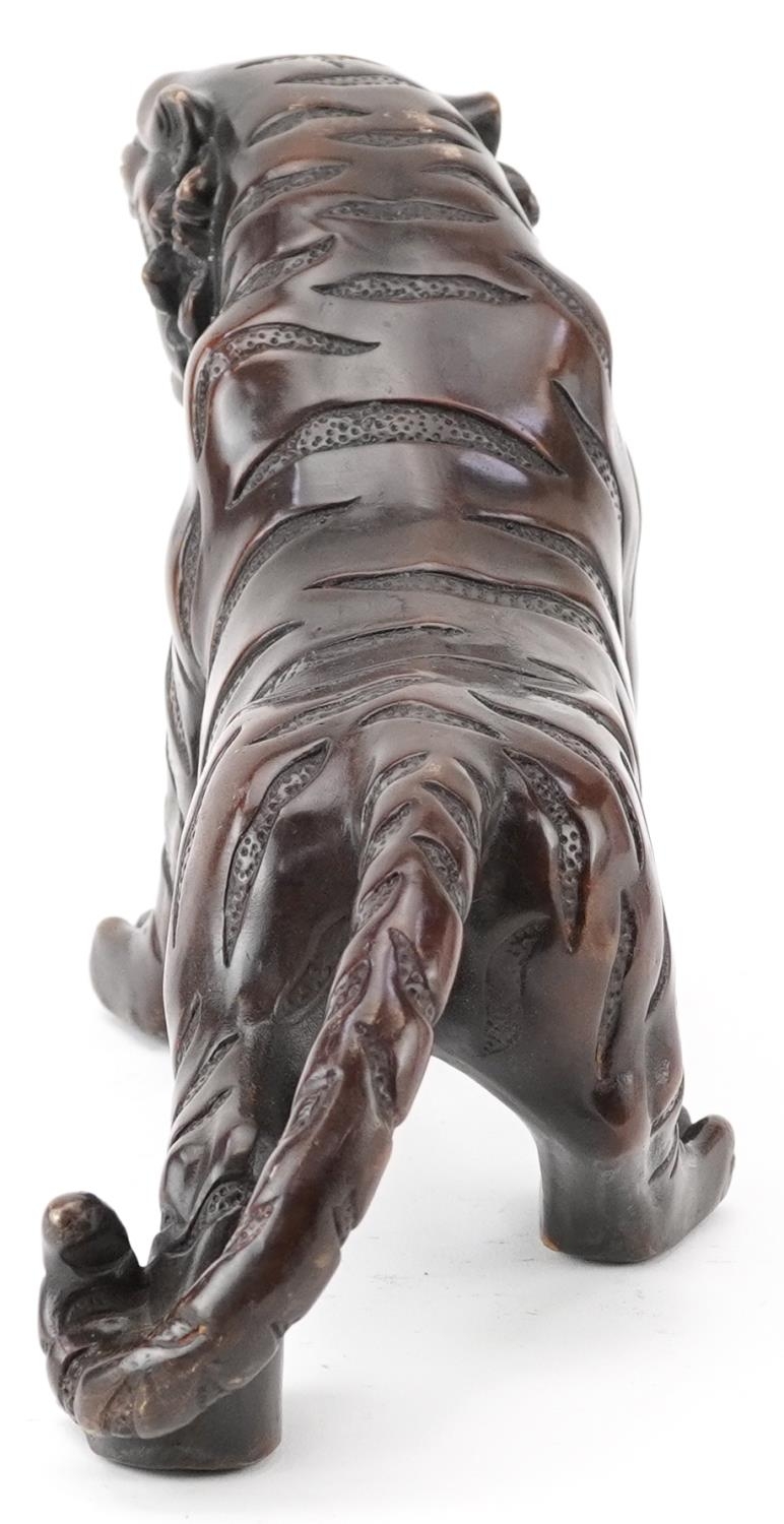 Japanese patinated bronze okimono of a tiger, 35cm in length - Image 3 of 7