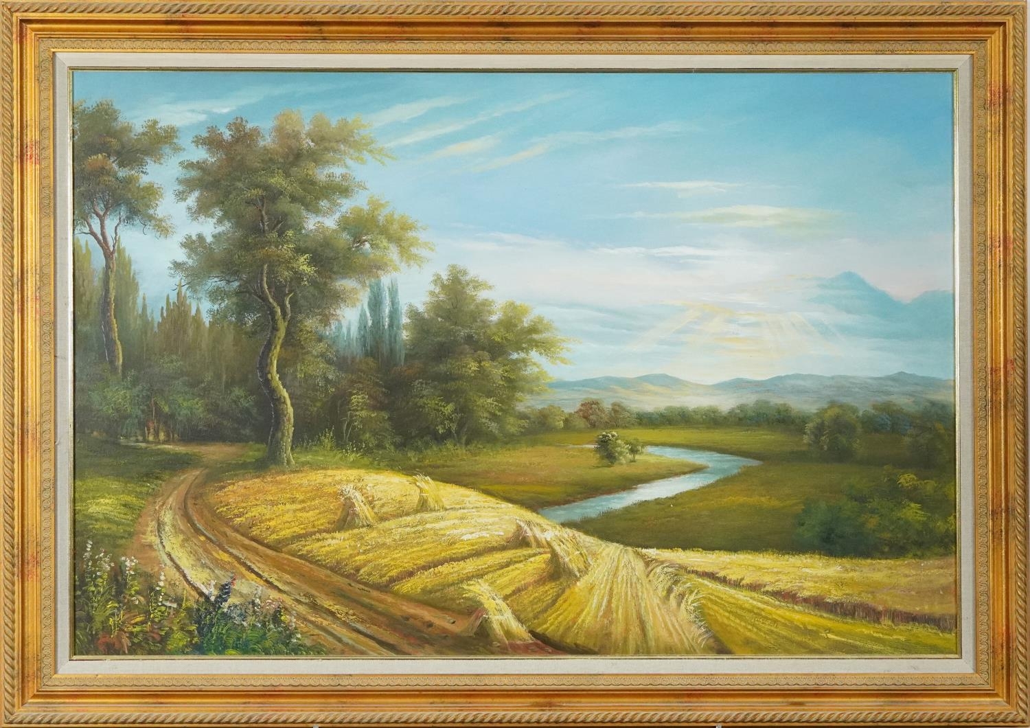 Rural landscape, contemporary oil on canvas, mounted and framed, 90cm x 60cm excluding the mount and - Image 2 of 3