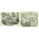 Edward Bawden - June and July, two lithographic prints, published in Signature 3, each inscribed