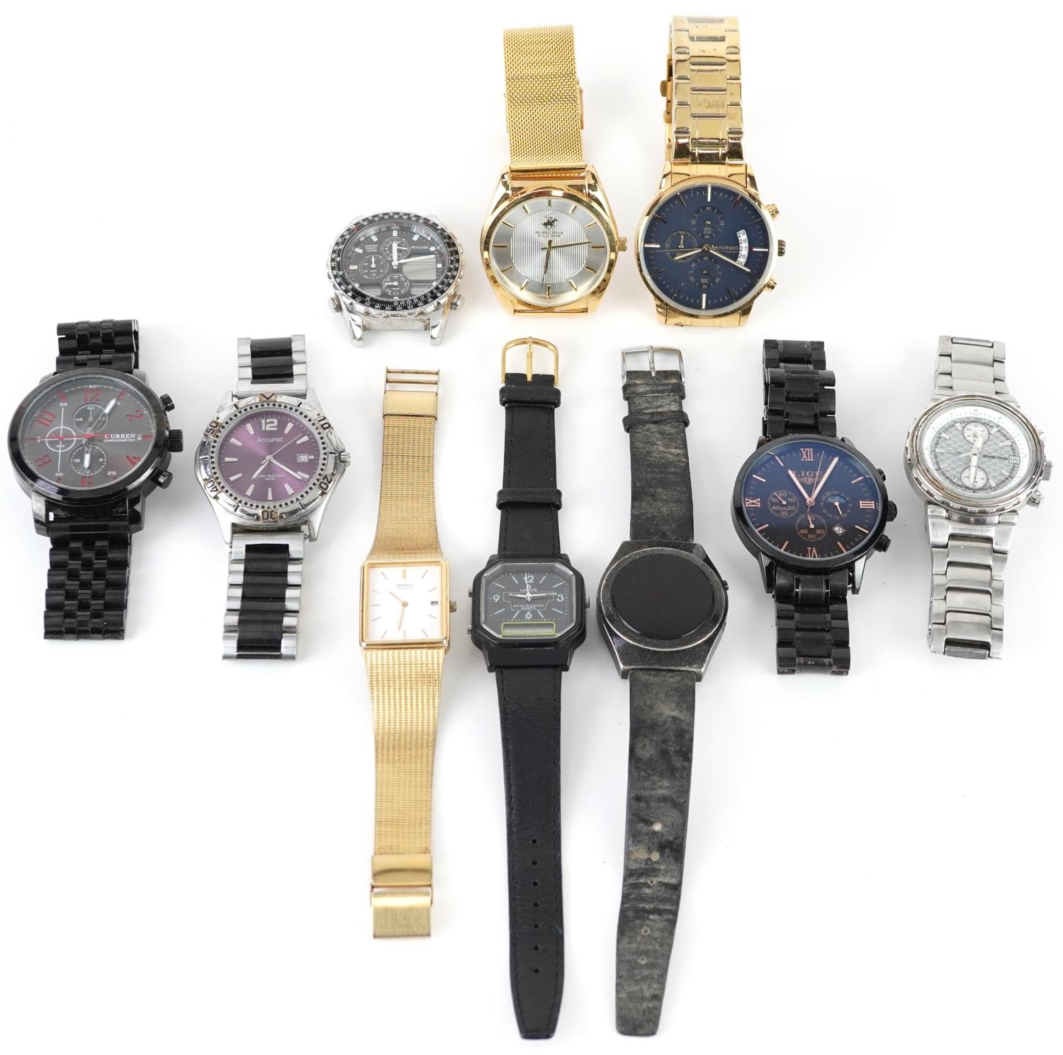 Ten vintage and later gentlemen's wristwatches, some chronographs, including Accurist, Seiko,