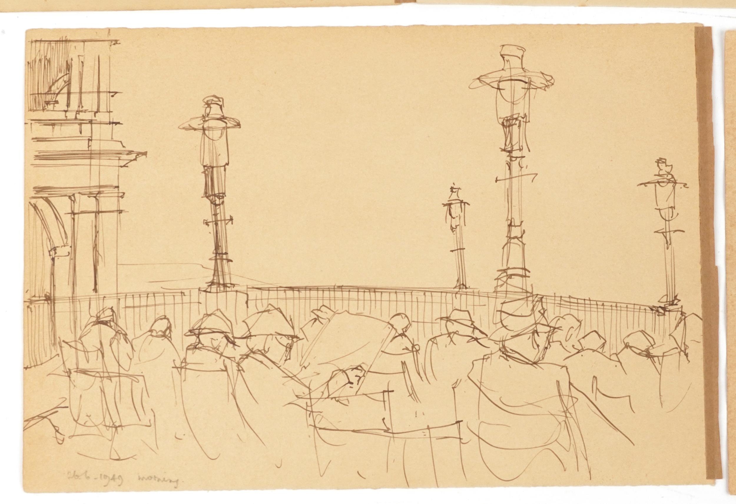 Attributed to Laurence Stephen Lowry - Figures and trees, Five ink sketches onto sketch book leaves, - Bild 2 aus 21