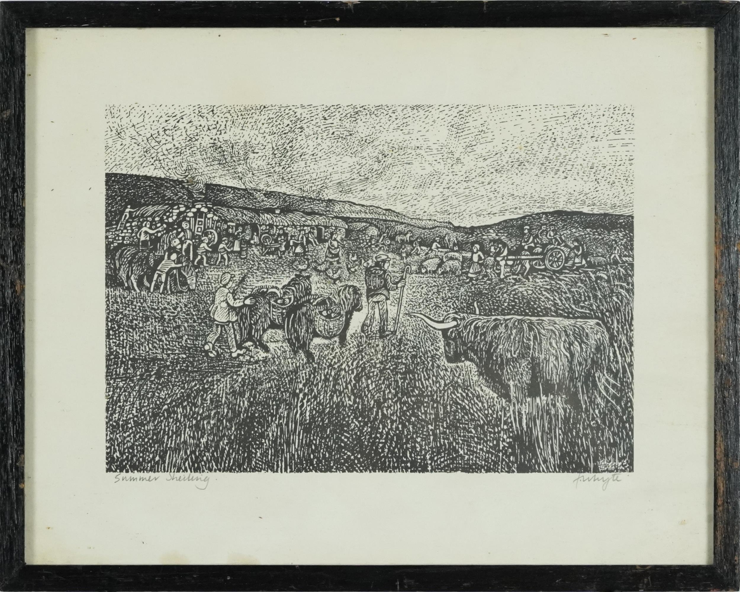 Edna Whyte - Highland Life, four pencil signed woodcuts, framed and glazed, each 30cm x 23cm - Image 18 of 20