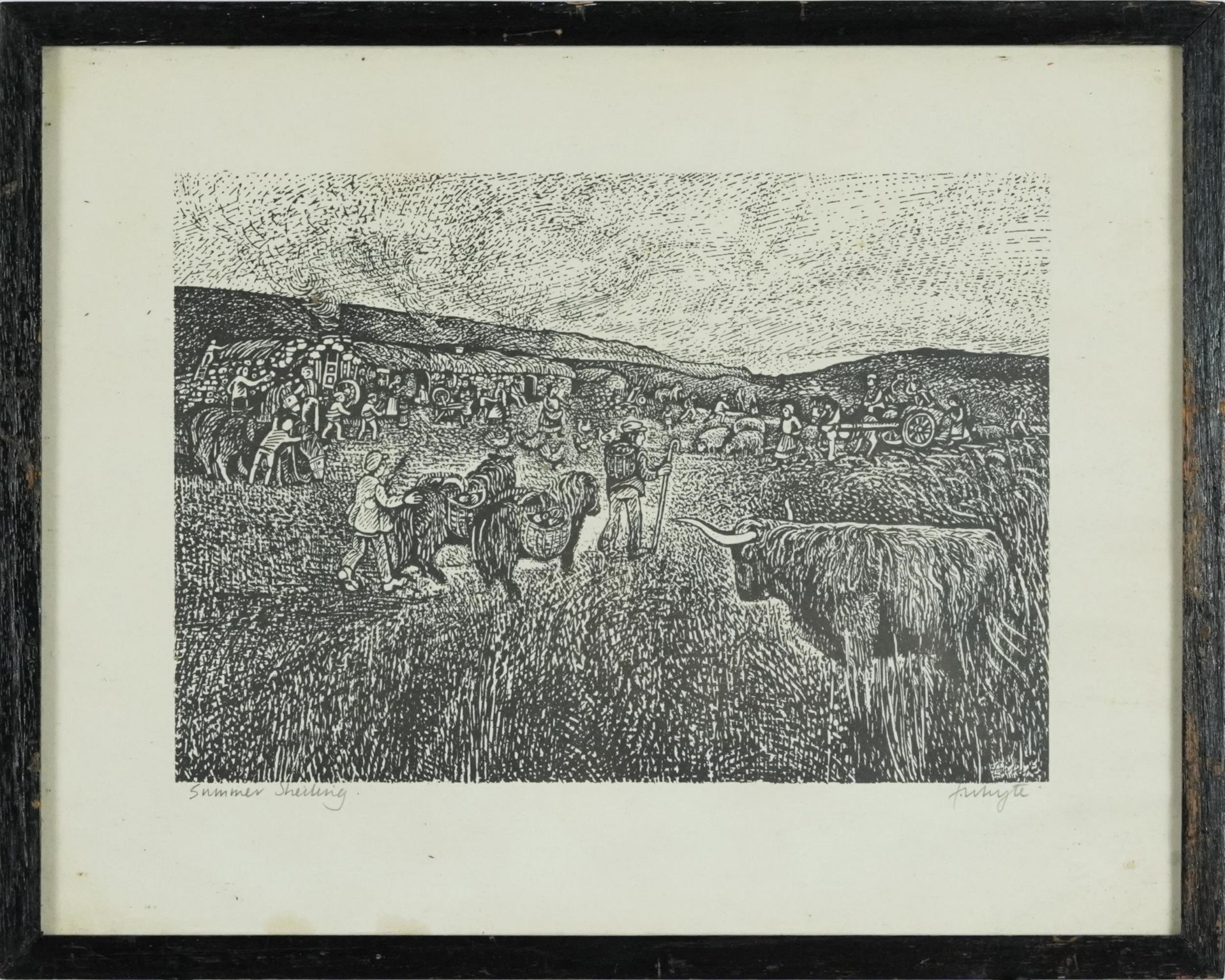 Edna Whyte - Highland Life, four pencil signed woodcuts, framed and glazed, each 30cm x 23cm - Bild 18 aus 20