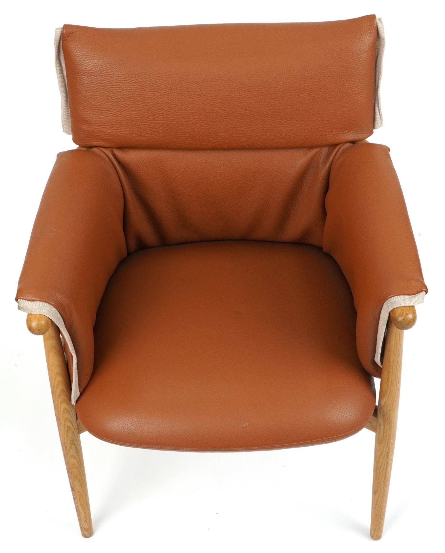 Carl Hansen & Son, Danish lightwood and brown leather upholstery embrace armchair, plaque to the - Image 3 of 5