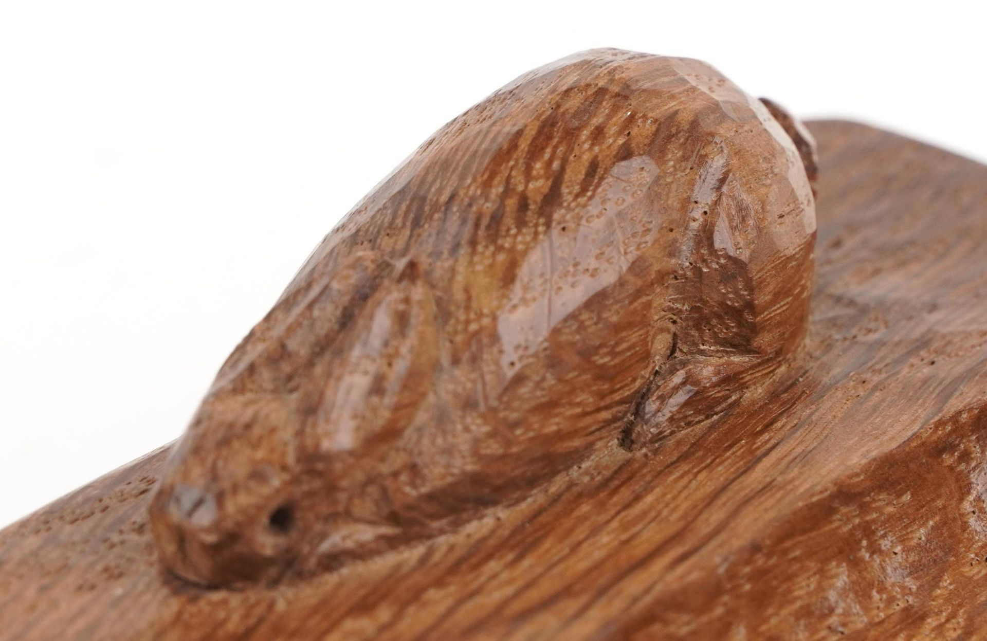 Peter Rabbitman Heap of Wetwang adzed oak ashtray carved with a rabbit, 10cm wide - Image 4 of 4