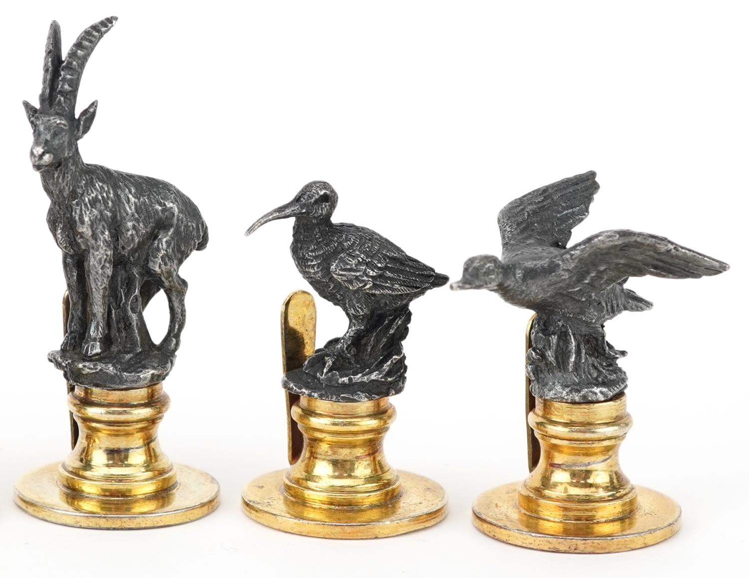 Gucci, set of six Italian silver and silver gilt menu/name place card holders in the form of game - Image 3 of 6