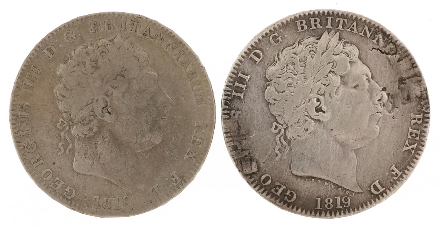 Two George III 1819 silver crowns, 55g - Image 2 of 2