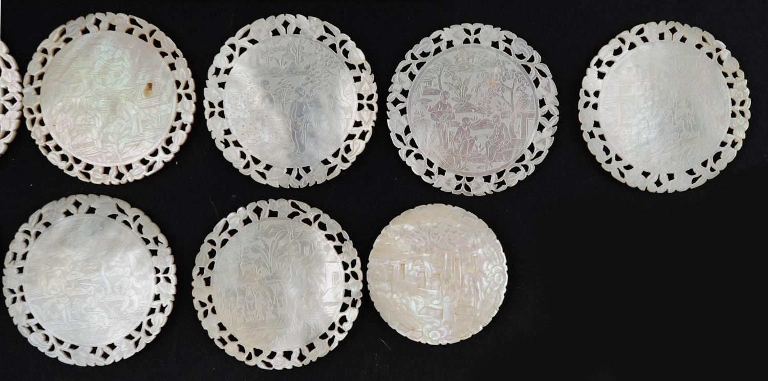 Good collection of Chinese Canton mother of pearl gaming counters including examples finely and - Image 6 of 19
