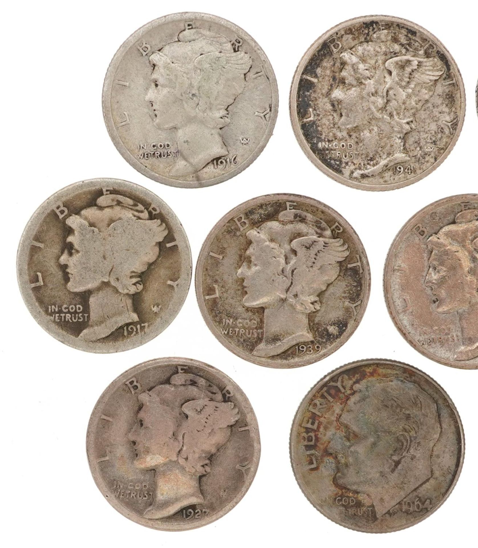 Ten early 20th century and later United States of America Mercury dimes comprising dates 1916, 1917, - Image 5 of 6