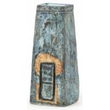 Troika, St Ives Pottery coffin vase hand painted and incised with an abstract design by Linda