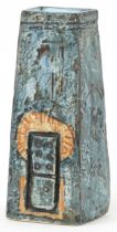 Troika, St Ives Pottery coffin vase hand painted and incised with an abstract design by Linda