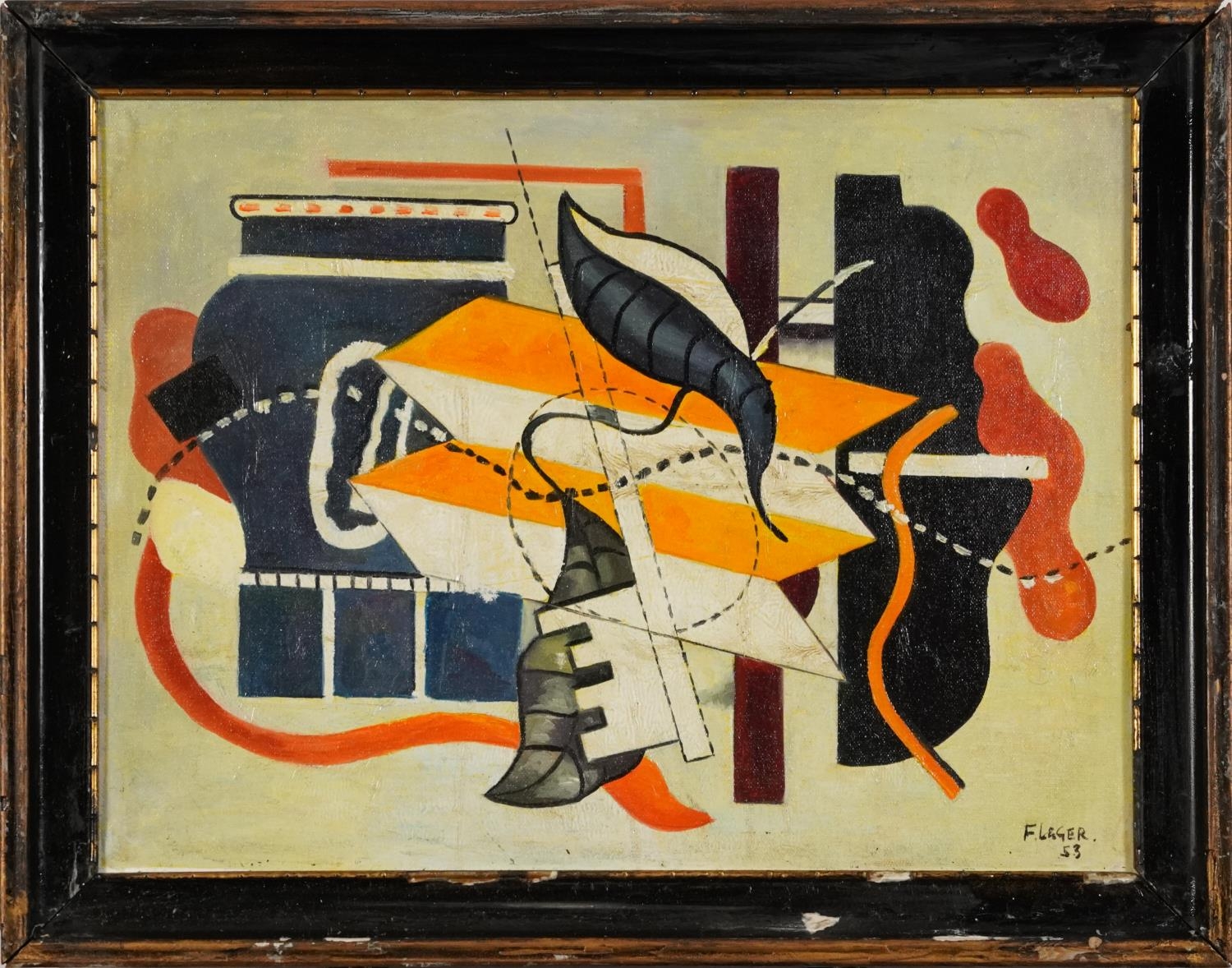 Manner of Fernand Leger - Surreal composition, geometric shapes, French school oil on board, mounted - Image 2 of 4
