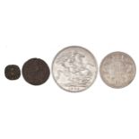 Antiquarian and later coinage including Edward VII 1902 crown and 1879 Indian one rupee