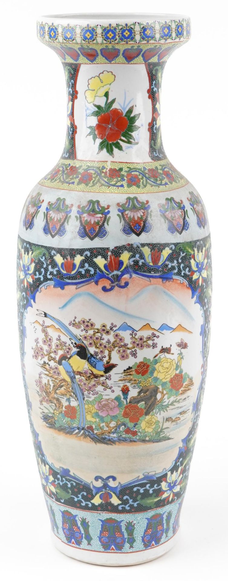 Large Chinese porcelain vase decorated with birds of paradise amongst flowers in landscapes, 62cm - Image 3 of 6