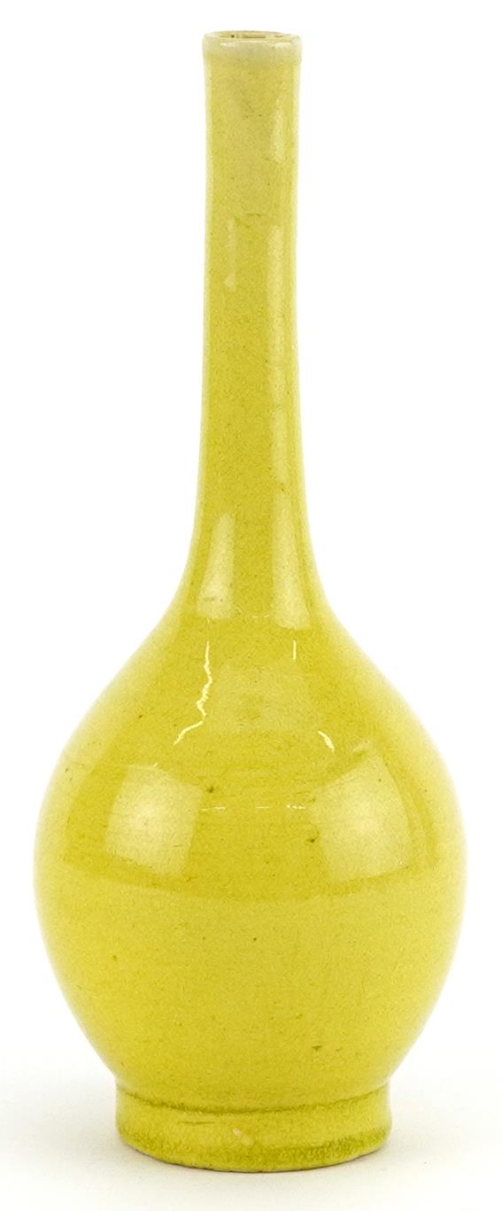 Chinese porcelain long neck bottle vase having a yellow glaze, 19cm high - Image 4 of 6