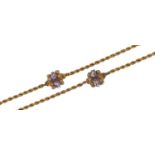 Unmarked gold amethyst and seed pearl rope twist necklace, tests as 9ct gold, 60cm in length, 7.7g