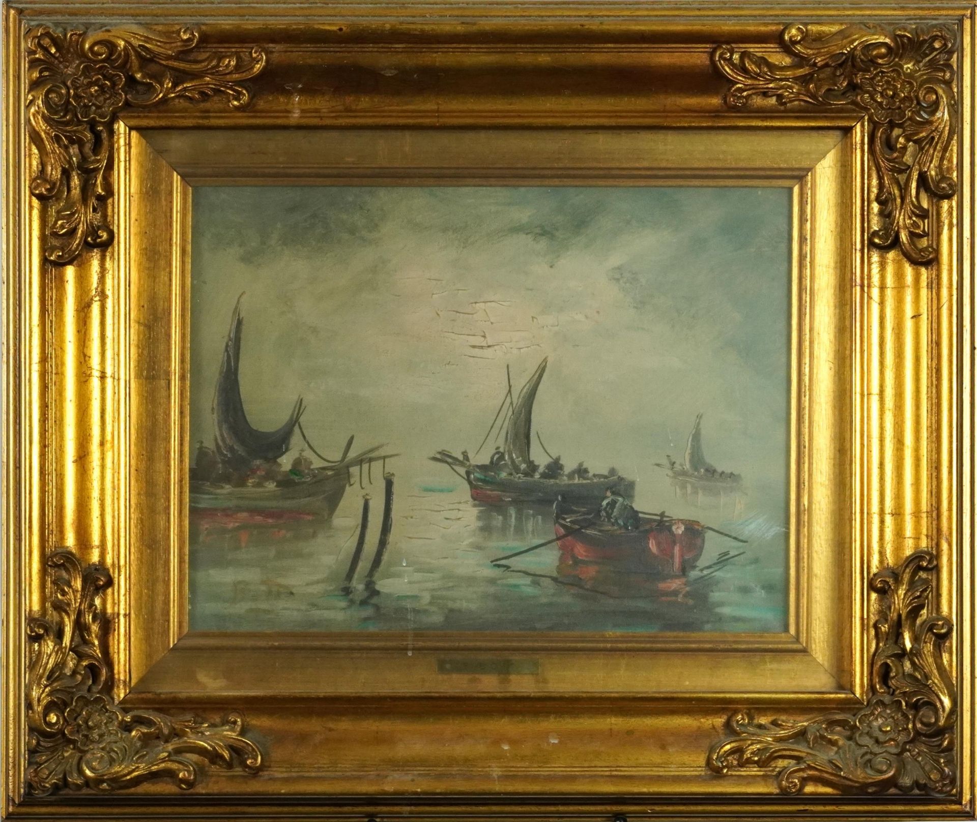 E Bott - Fishing boats, European school oil on canvas, mounted, framed and glazed, 38cm x 28cm - Image 2 of 4